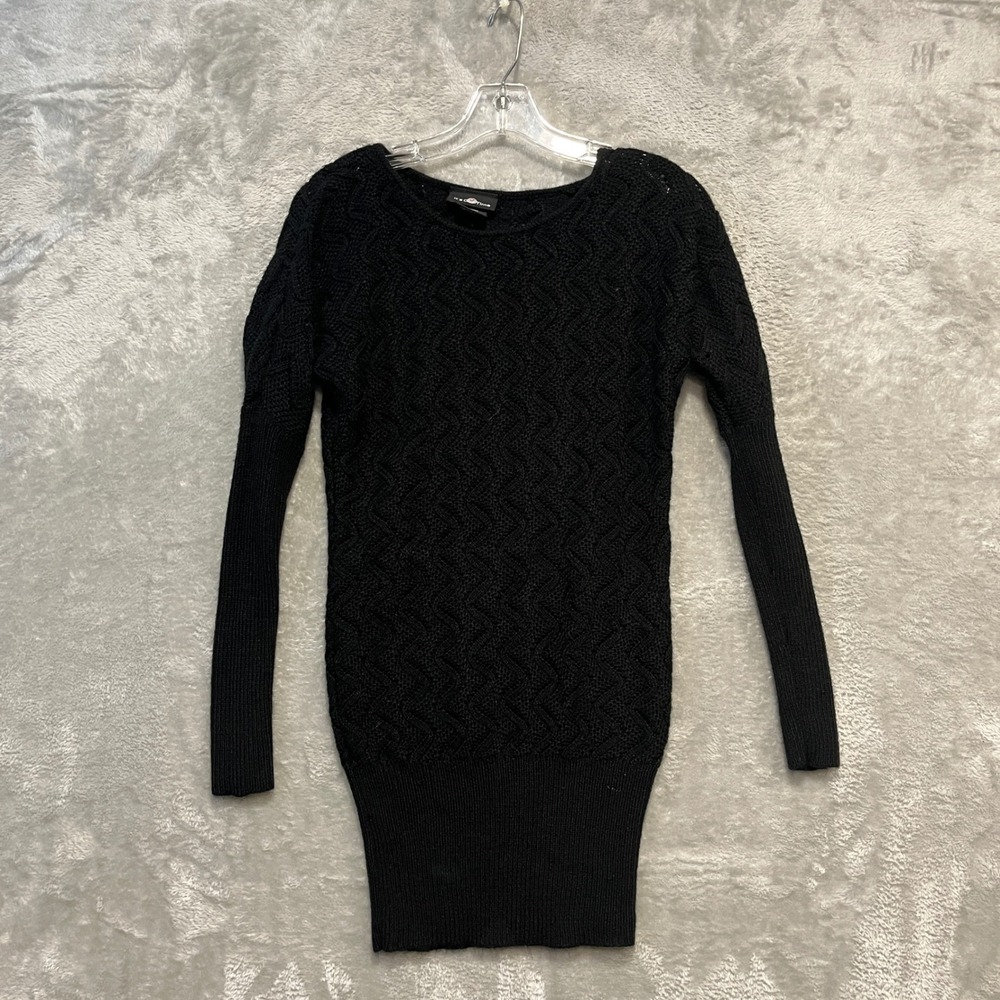 It's Our Time Sweater Dress Womens XS Black Textured Chevron Knit Long Sleeve